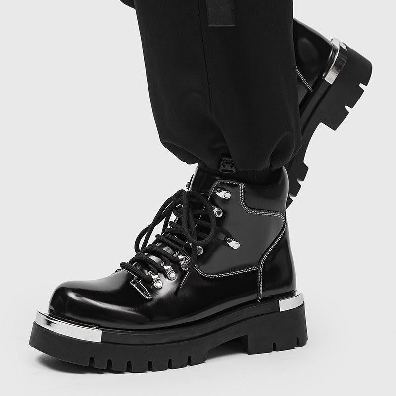 Black men's Golden Heir chunky-soled boots with a versatile design, inspired by Dr. Martens style.