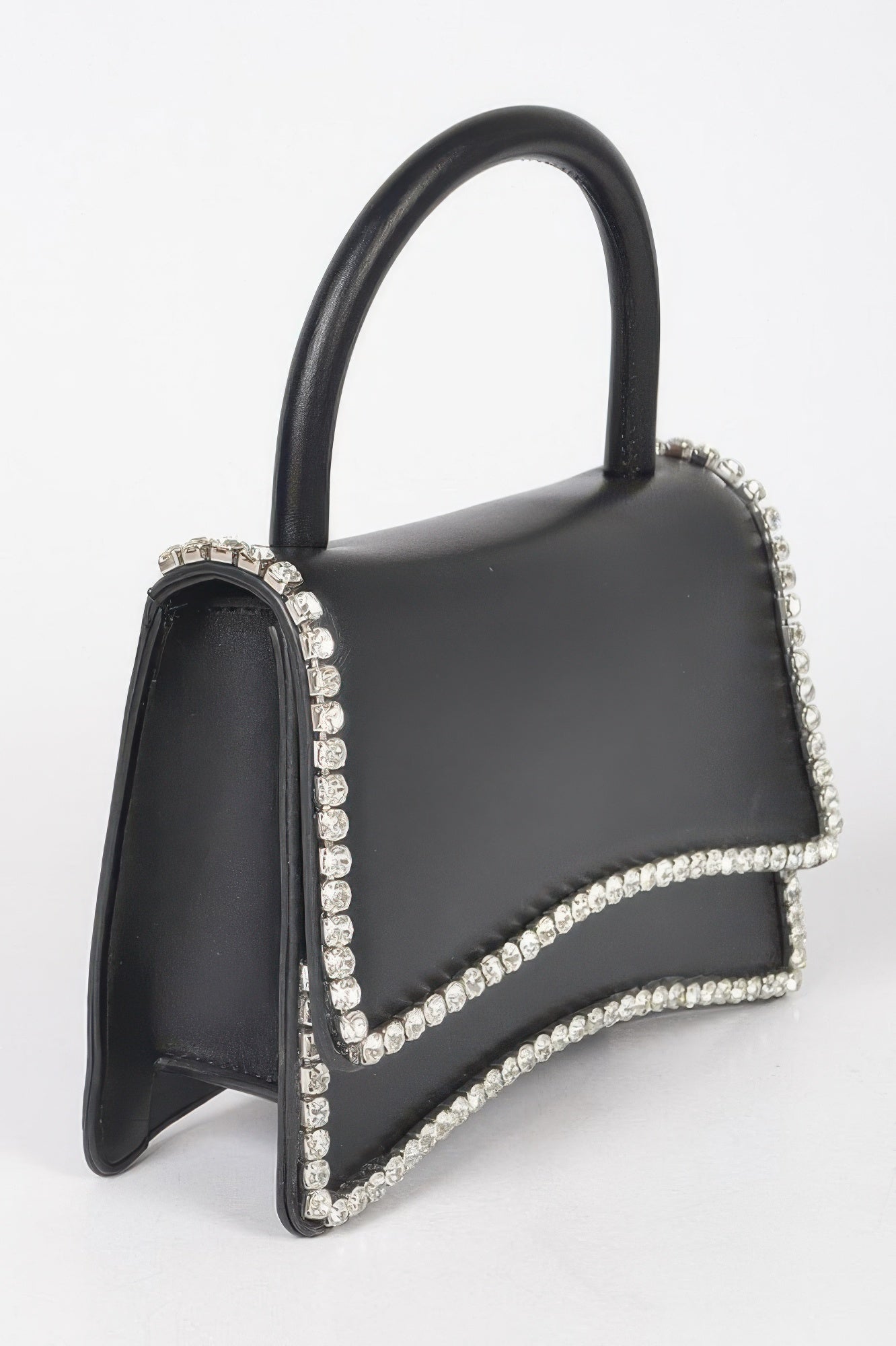 Golden Heir faux leather clutch bag with top handle, flap closure, and rhinestone accents in burgundy color.