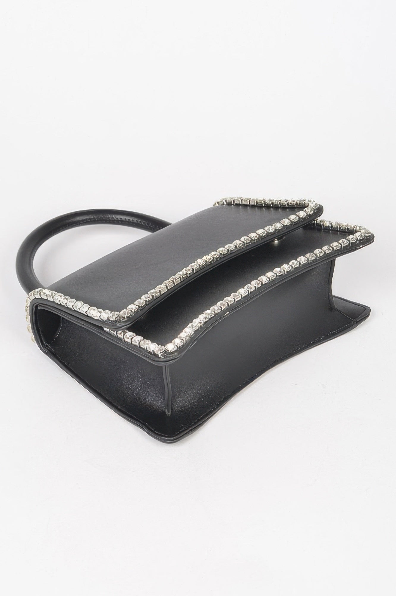 Golden Heir faux leather clutch bag with top handle, flap closure, and rhinestone embellishments in burgundy color.