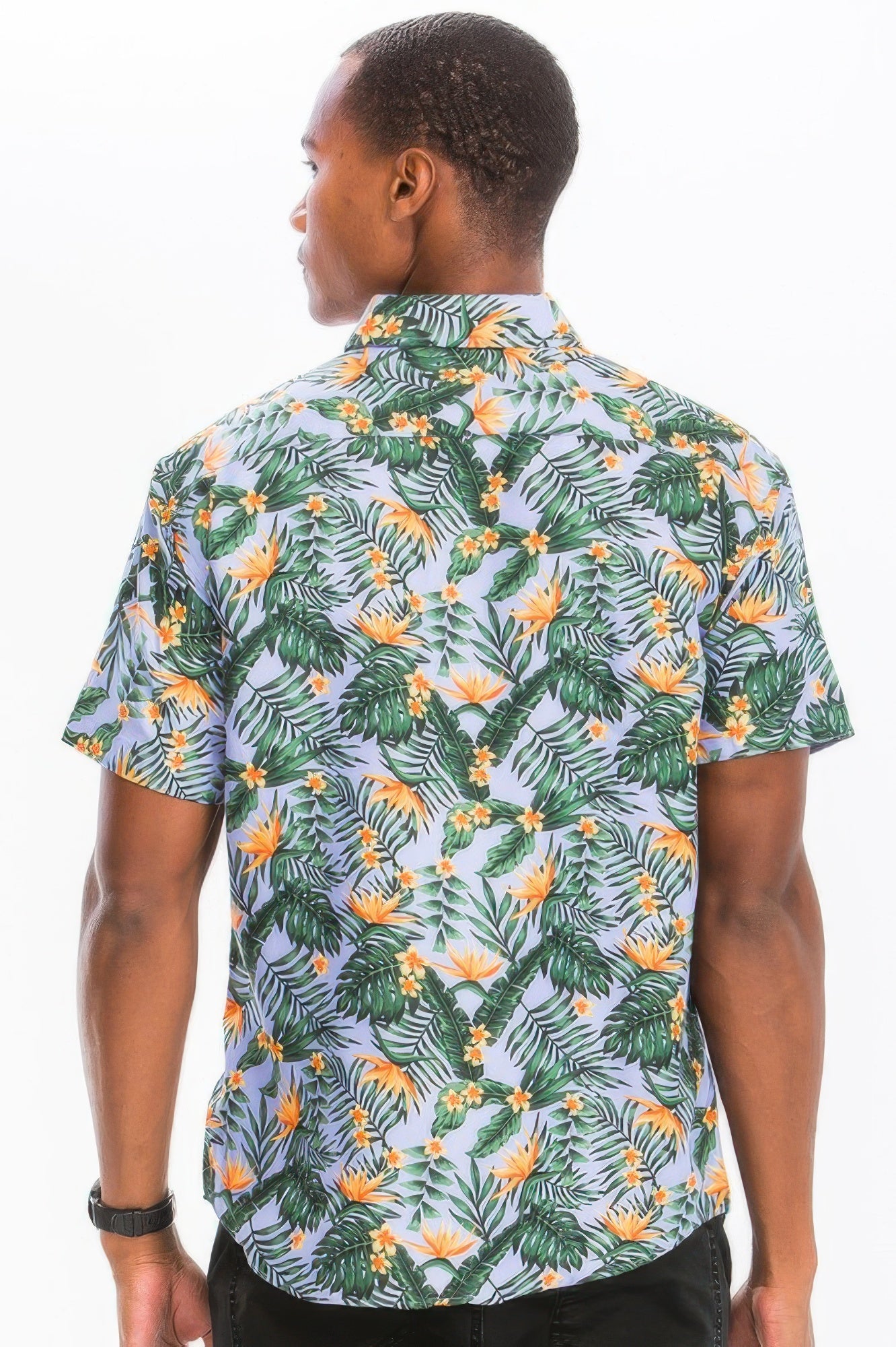 Men's Golden Heir Hawaiian button-down shirt in mint with tropical print, casual summer shirt for men.