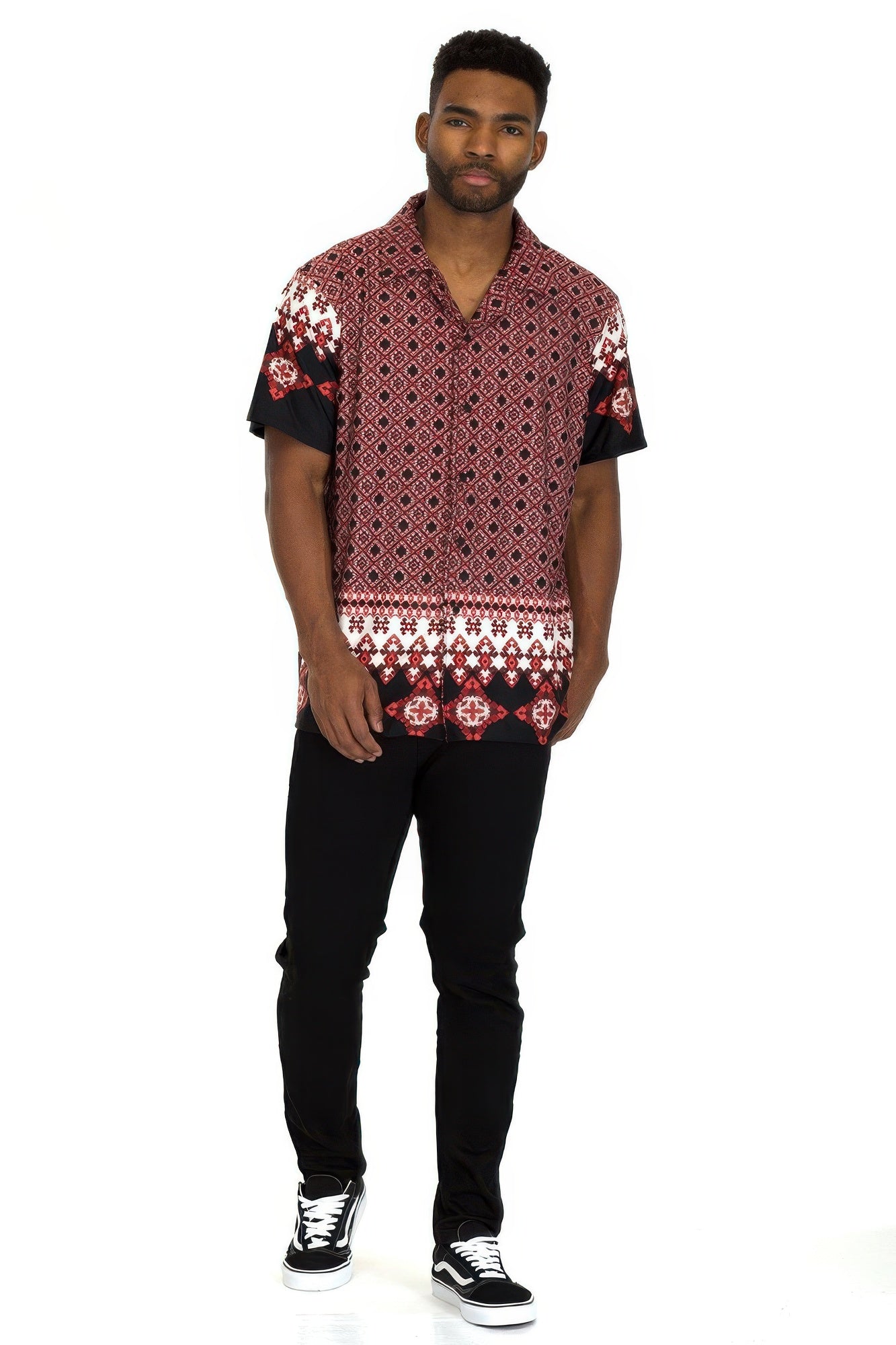 Golden Heir men's Cuban collar button-down shirt in multicolor fabric, featuring a classic cut and stylish design.