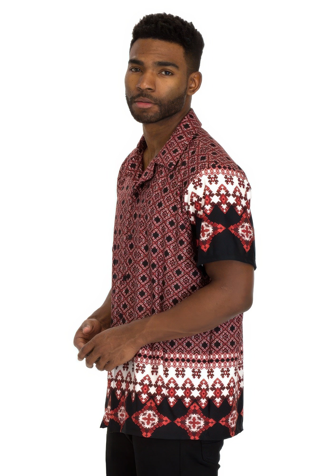 Golden Heir men's Cuban collar button-down shirt with a colorful, stylish design, perfect for casual or semi-formal wear.