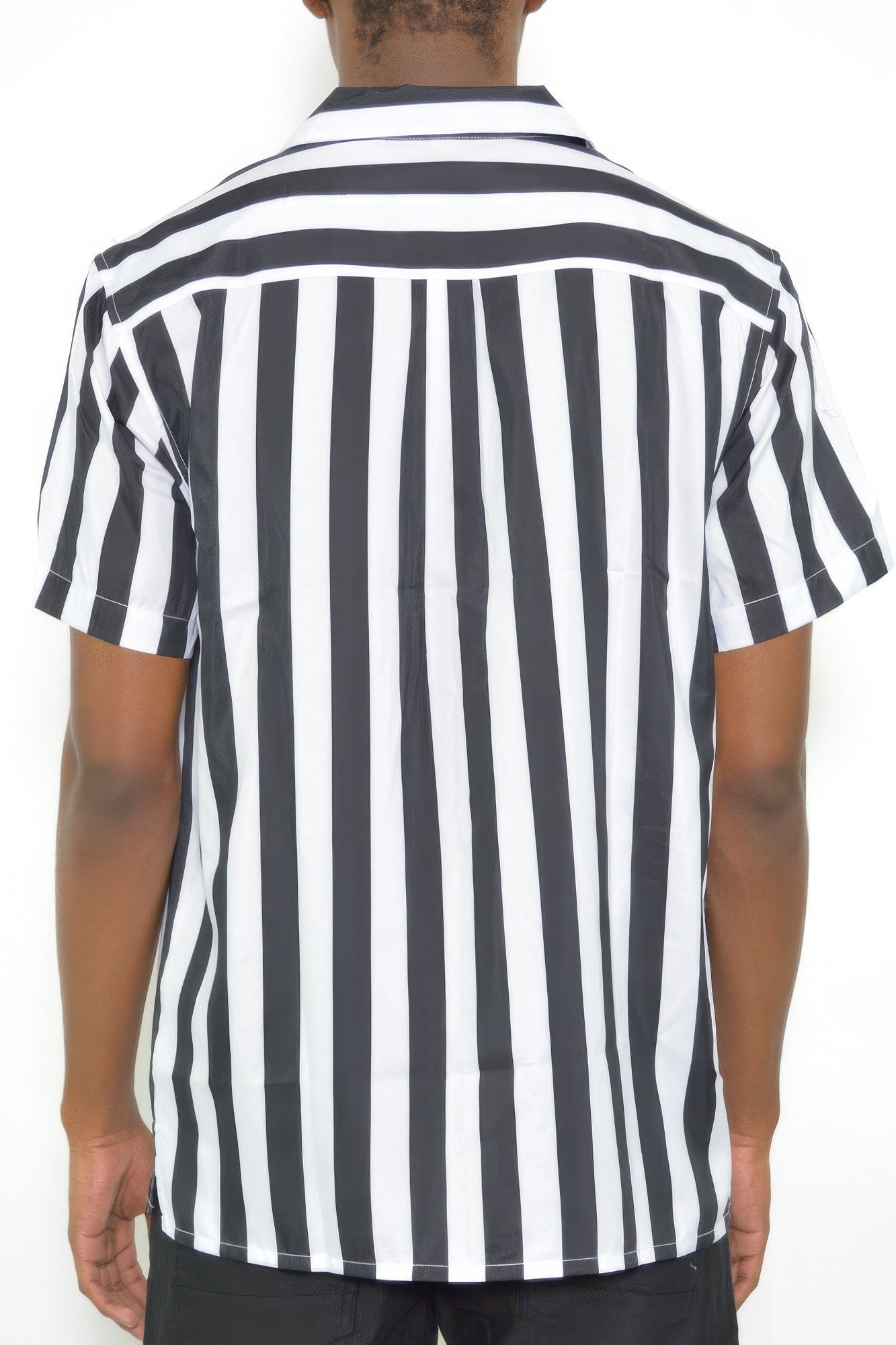 Golden Heir men's short sleeve striped button down shirt with multi-colored vertical stripes, casual and stylish for everyday wear.