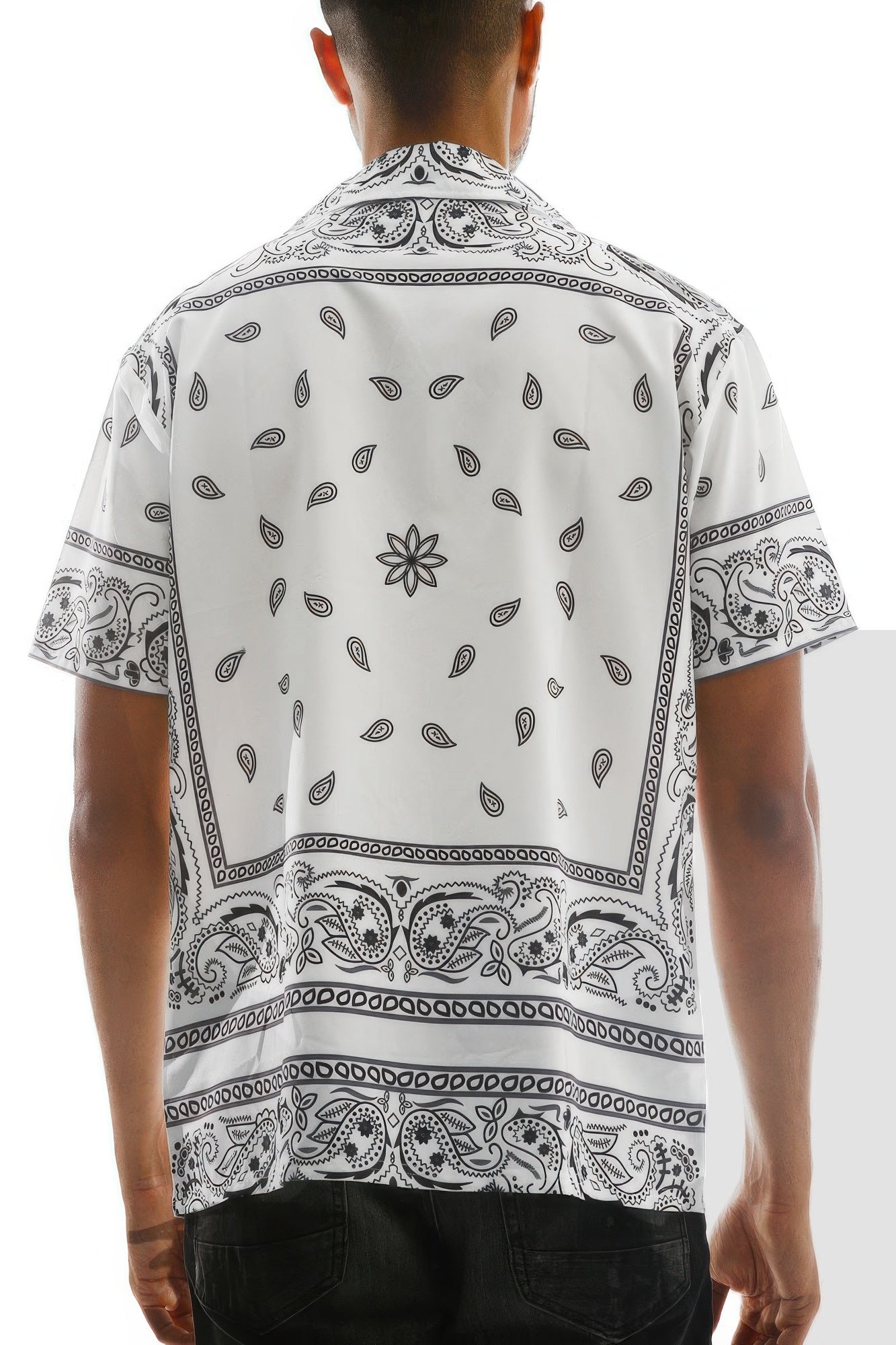 Golden Heir men's collared print button-down shirt featuring a white and black design, perfect for casual or semi-formal wear.