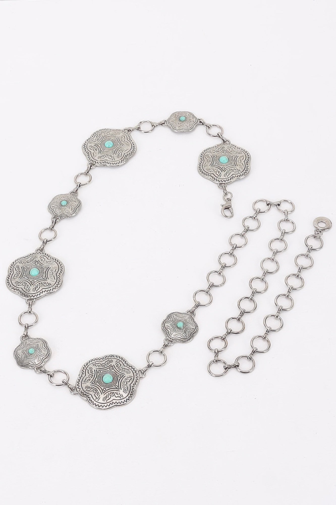 Golden Heir vintage metal chain belt in antique gold finish, one size fits all, showcasing intricate chain links and elegant design.