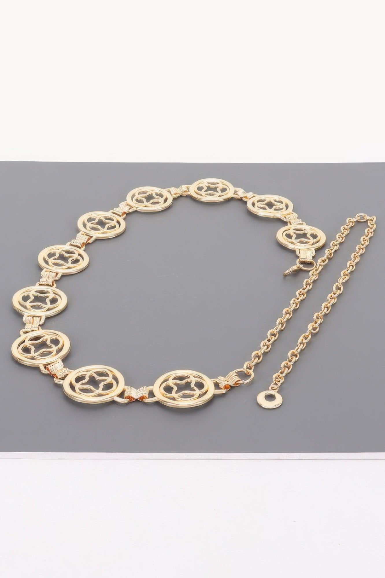 Golden Heir classic gold chain belt with bold statement design, one size fits all, perfect for adding a stylish touch to outfits.