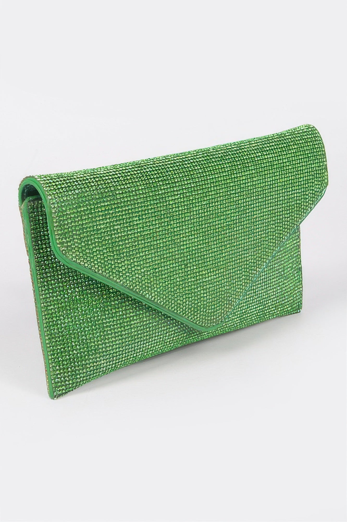 Golden Heir full rhinestone envelope chain clutch bag with clear design and gold accents, elegant evening accessory.