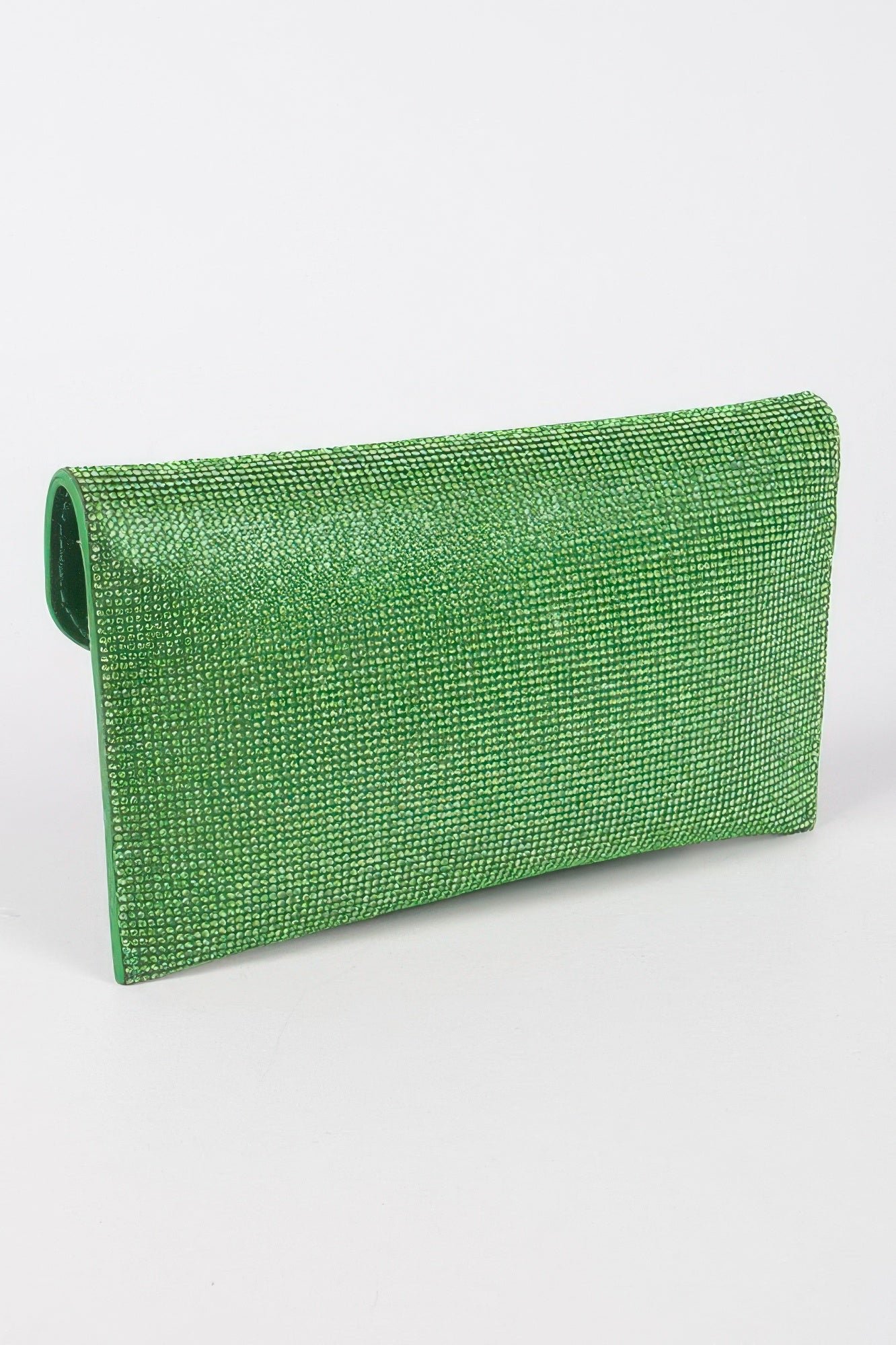 Golden Heir full rhinestone envelope clutch bag with chain, sparkling gold and clear stones, elegant evening accessory.
