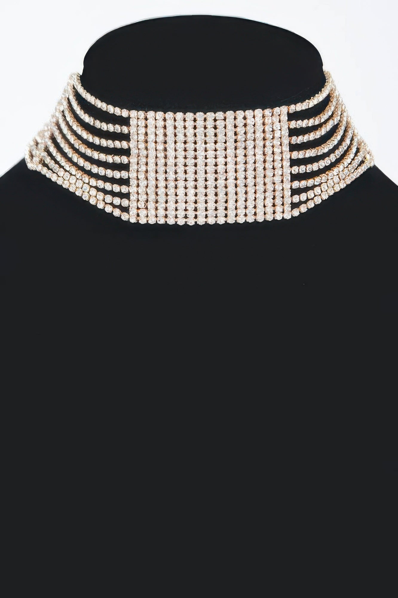 Golden Heir Elysian Gaze rhinestone collar necklace with shimmering gold and clear stones, elegant jewelry accessory.