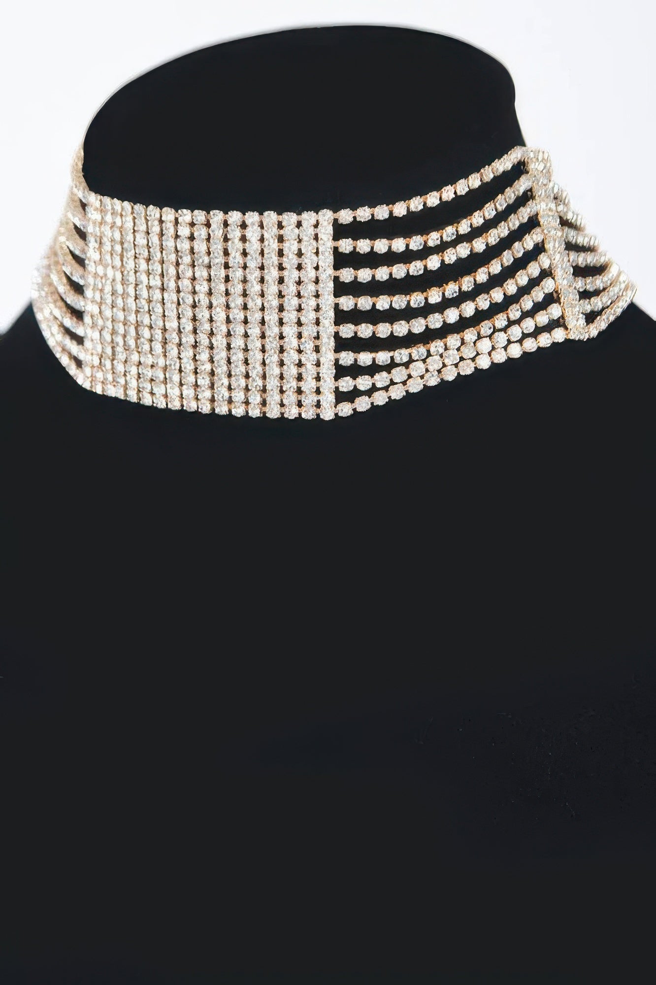 Golden Heir Elysian Gaze rhinestone collar necklace featuring a luxurious gold design with sparkling clear rhinestones.