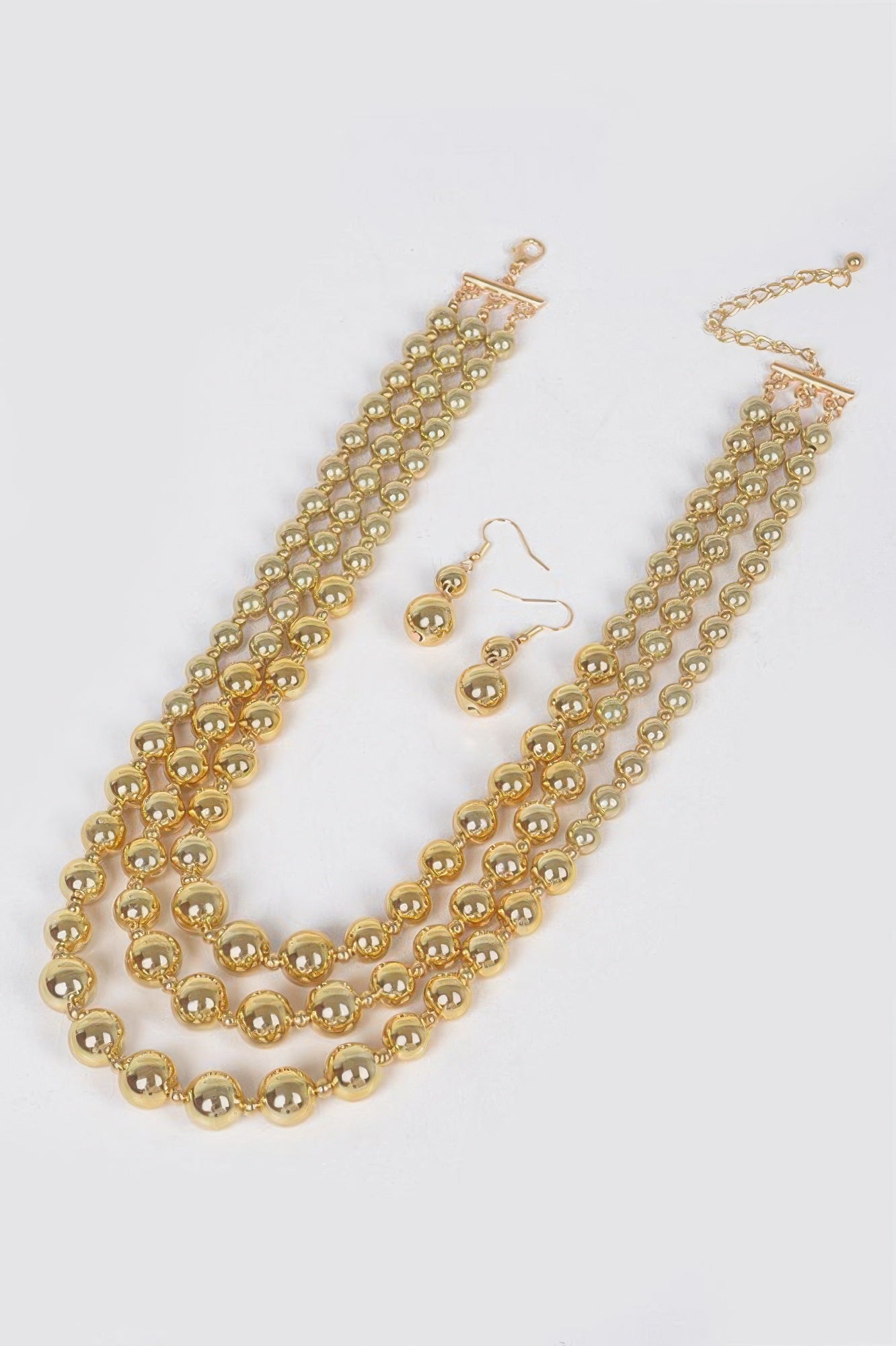 Golden Heir Orion Spherical Vanguard Necklace Duo, 17-inch polished ball coordinated set with architectural design in imperial gold.