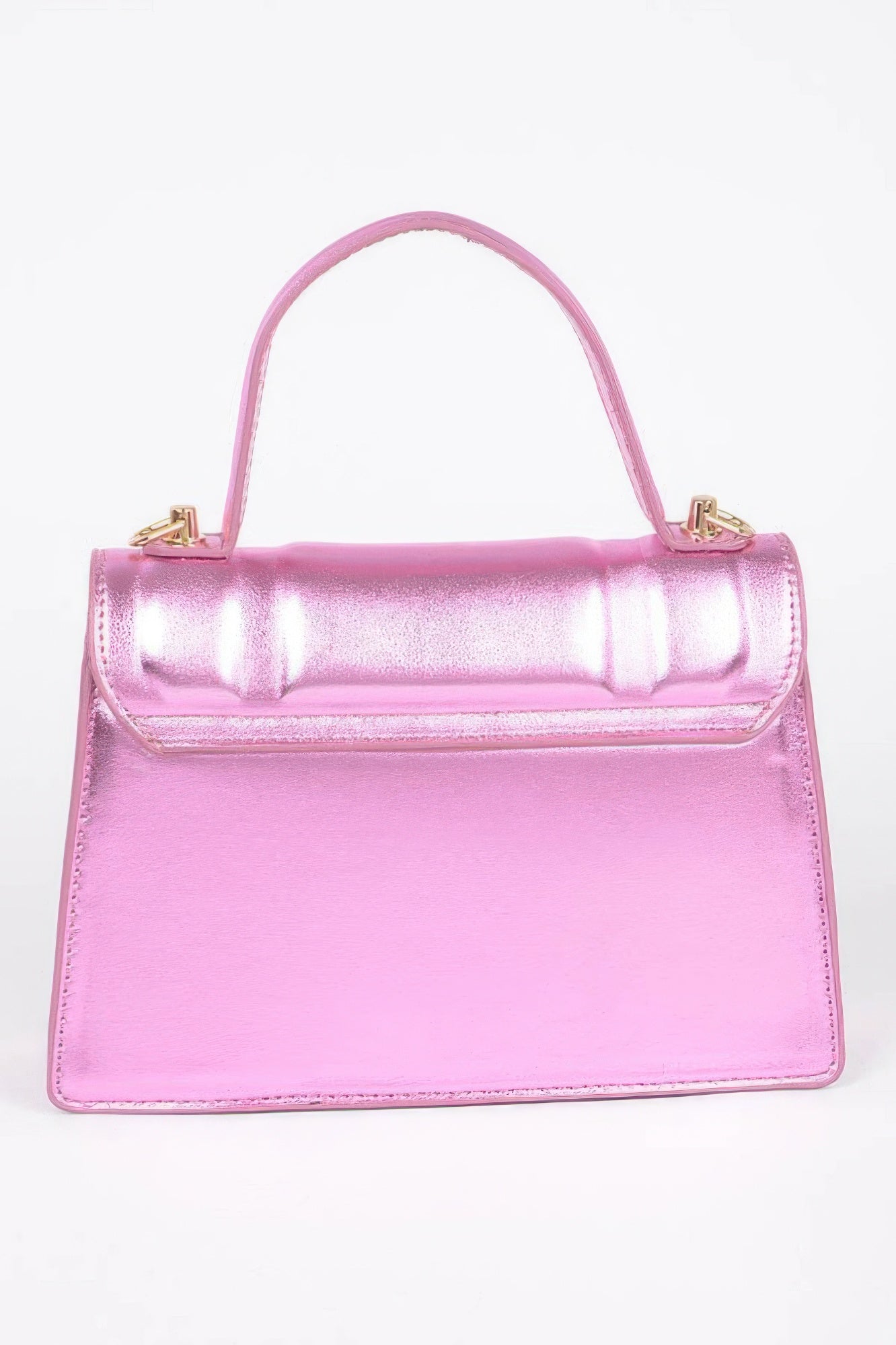 Golden Heir metallic crossbody bag with top handle and gold finish, featuring a sleek, compact design for stylish carrying.