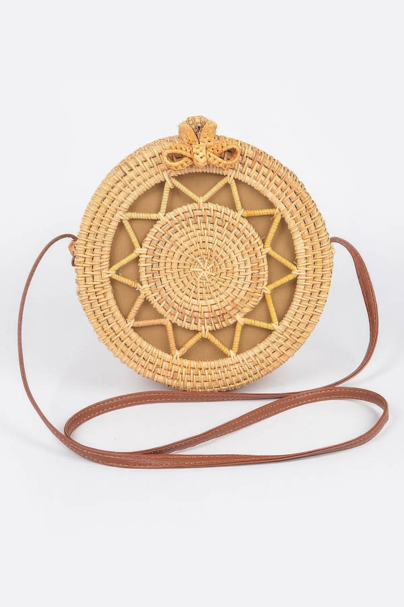 Golden Heir bamboo round crossbody bag with natural woven design, compact and stylish for everyday use.