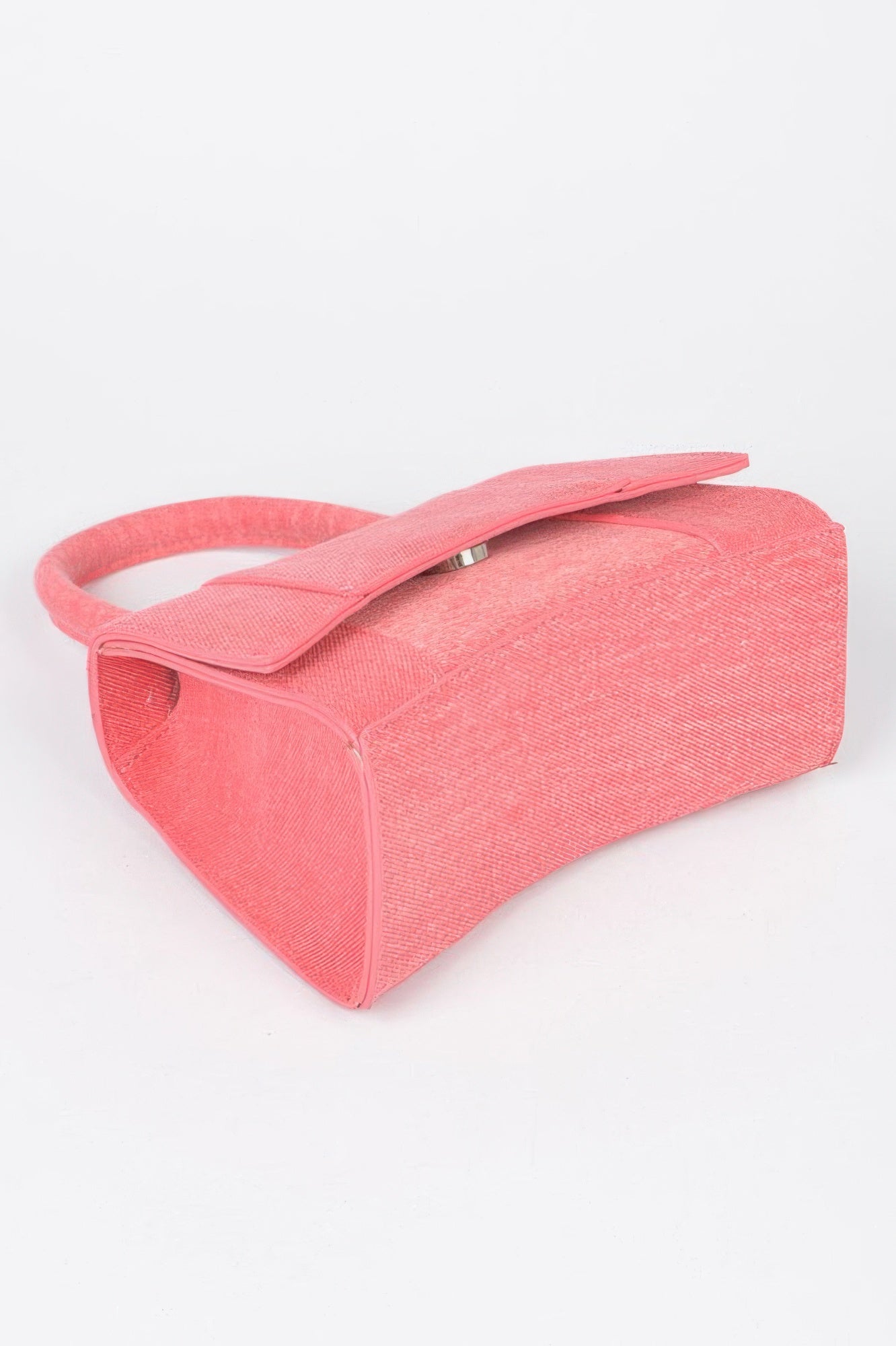 Golden Heir denim top handle crossbody bag in pink with gold accents, featuring a stylish, compact design and adjustable strap.