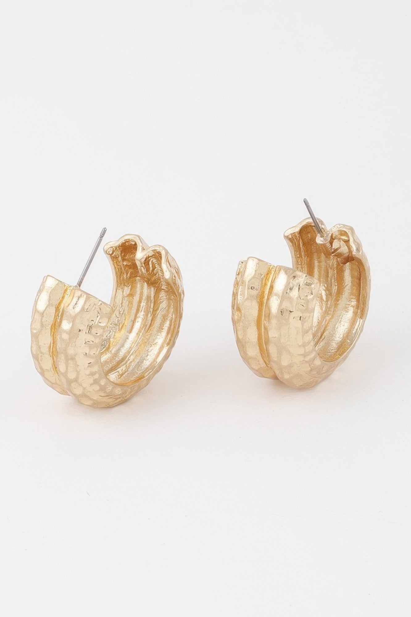 Golden Heir double hammered gold hoop drop earrings featuring a sleek, polished design with a stylish, modern look.