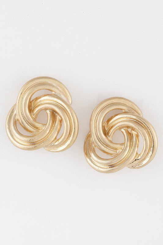 Golden Heir triple-lined knot stud earrings featuring a drop earring design with elegant gold finish.