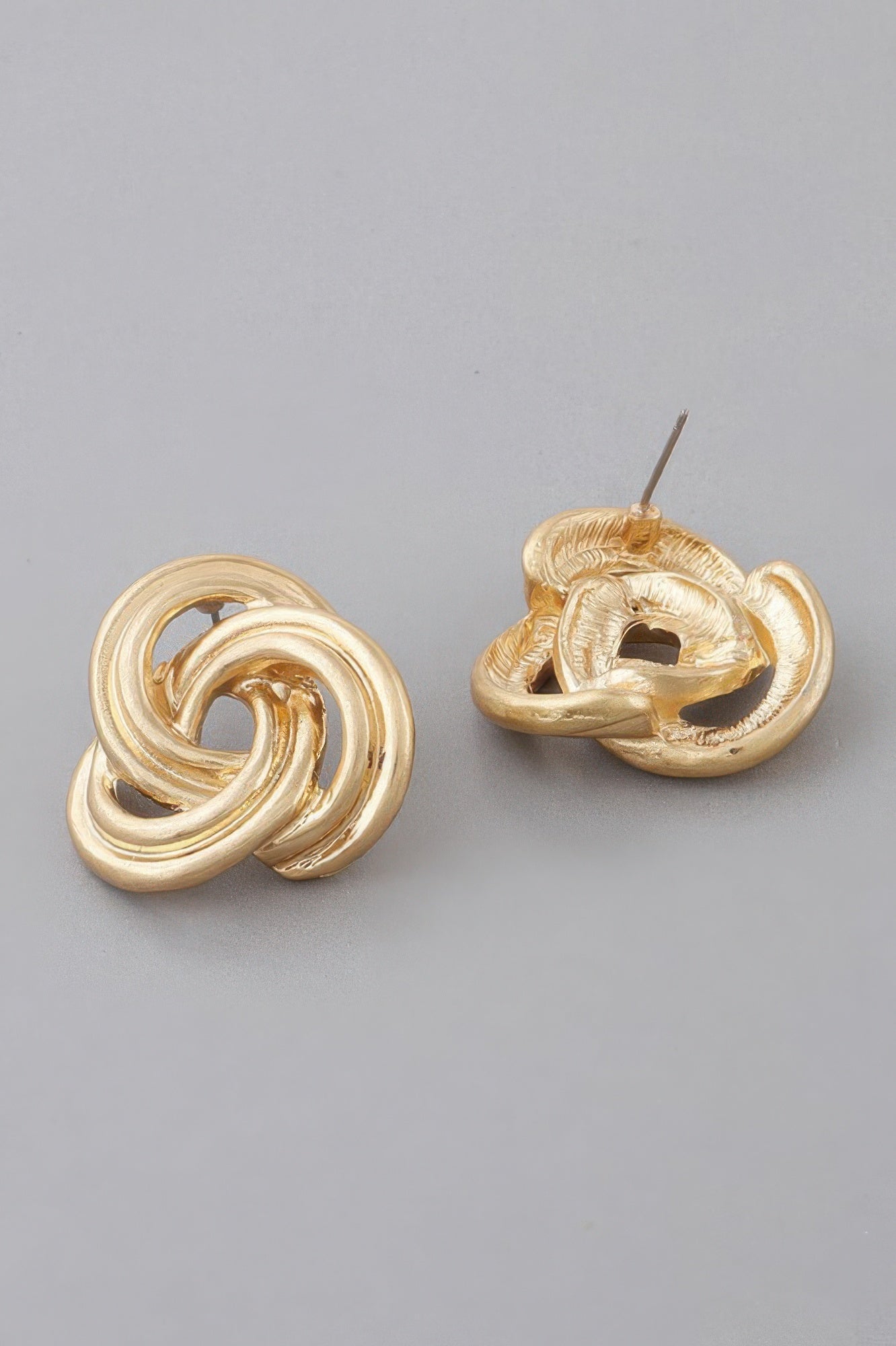 Golden Heir Triple Lined Knot Stud Earrings, gold drop earrings with intricate knot design and polished finish.