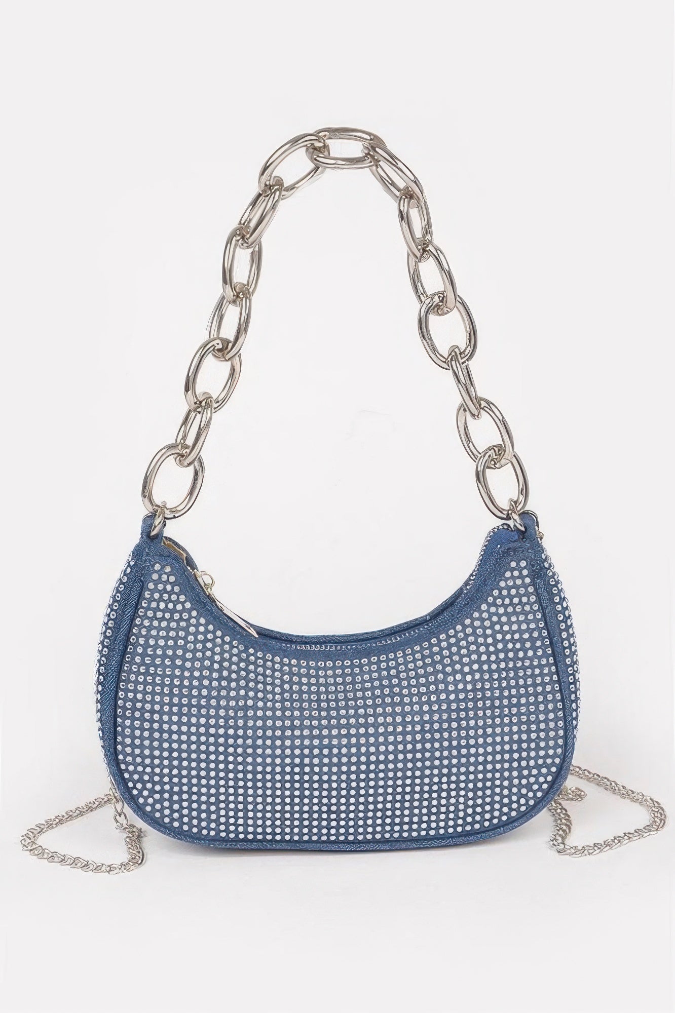Golden Heir small hobo bag with gold chain and hot fix stones, black leather with stylish design and decorative accents.