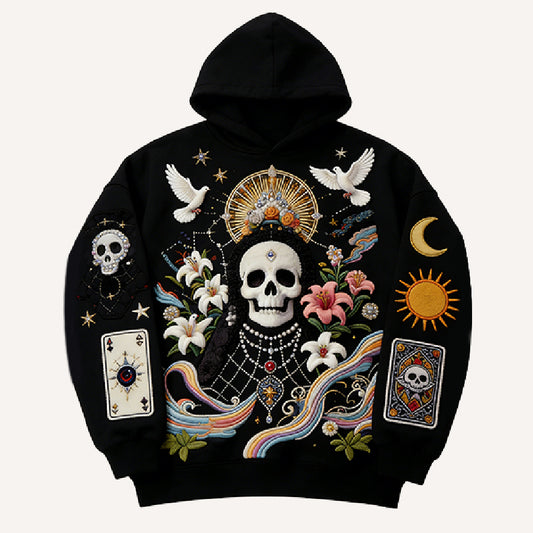 Black men's hoodie sweatshirt with skull print design from Golden Heir, featuring a comfortable fit and casual style.