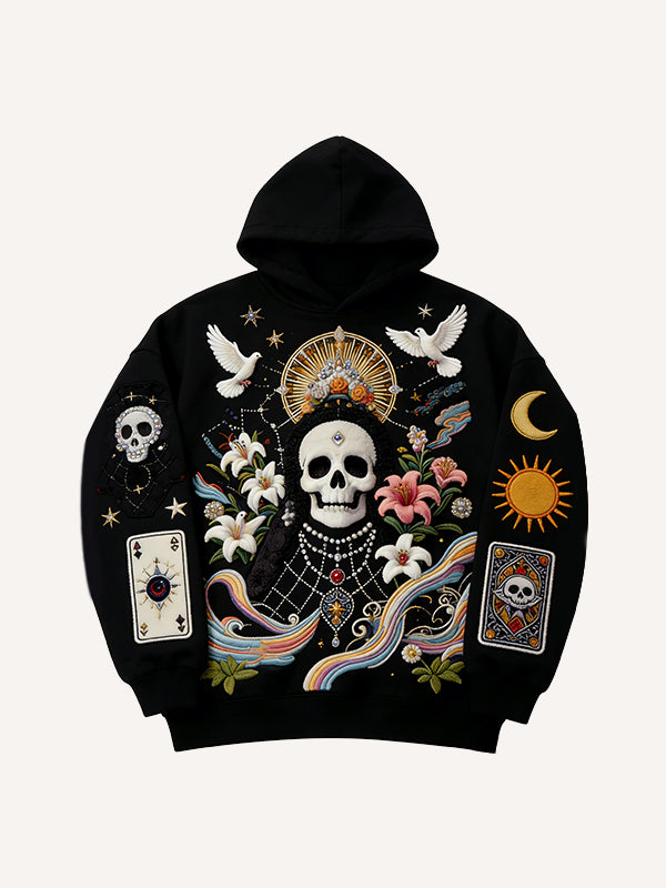 Black men's hoodie sweatshirt with skull print from Golden Heir, featuring a comfortable fit and stylish design.
