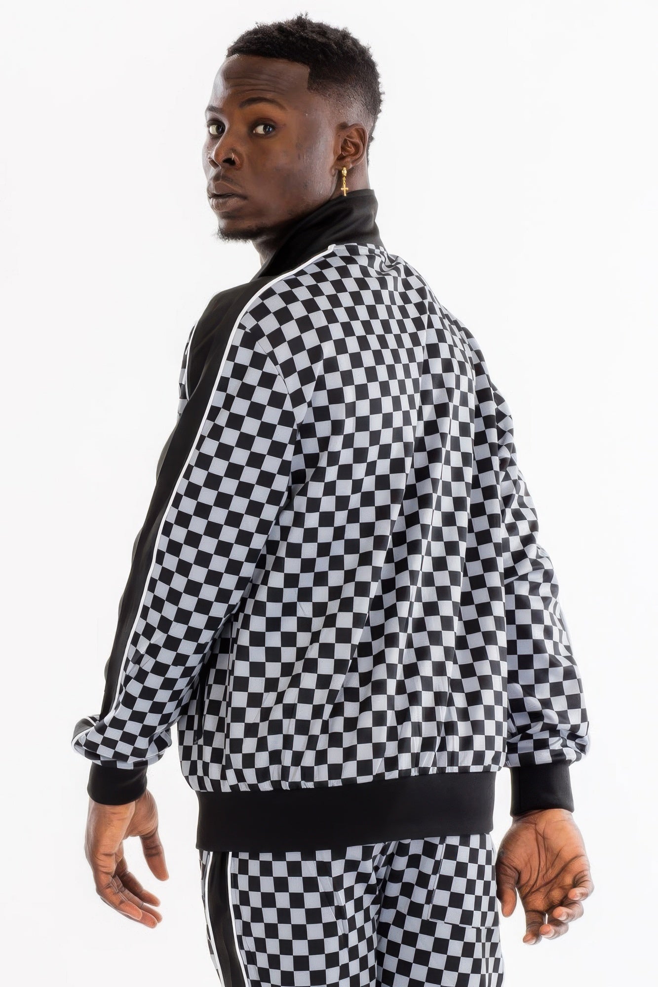 Golden Heir men's full zip checkered jacket in brown, featuring a stylish pattern and comfortable fit.