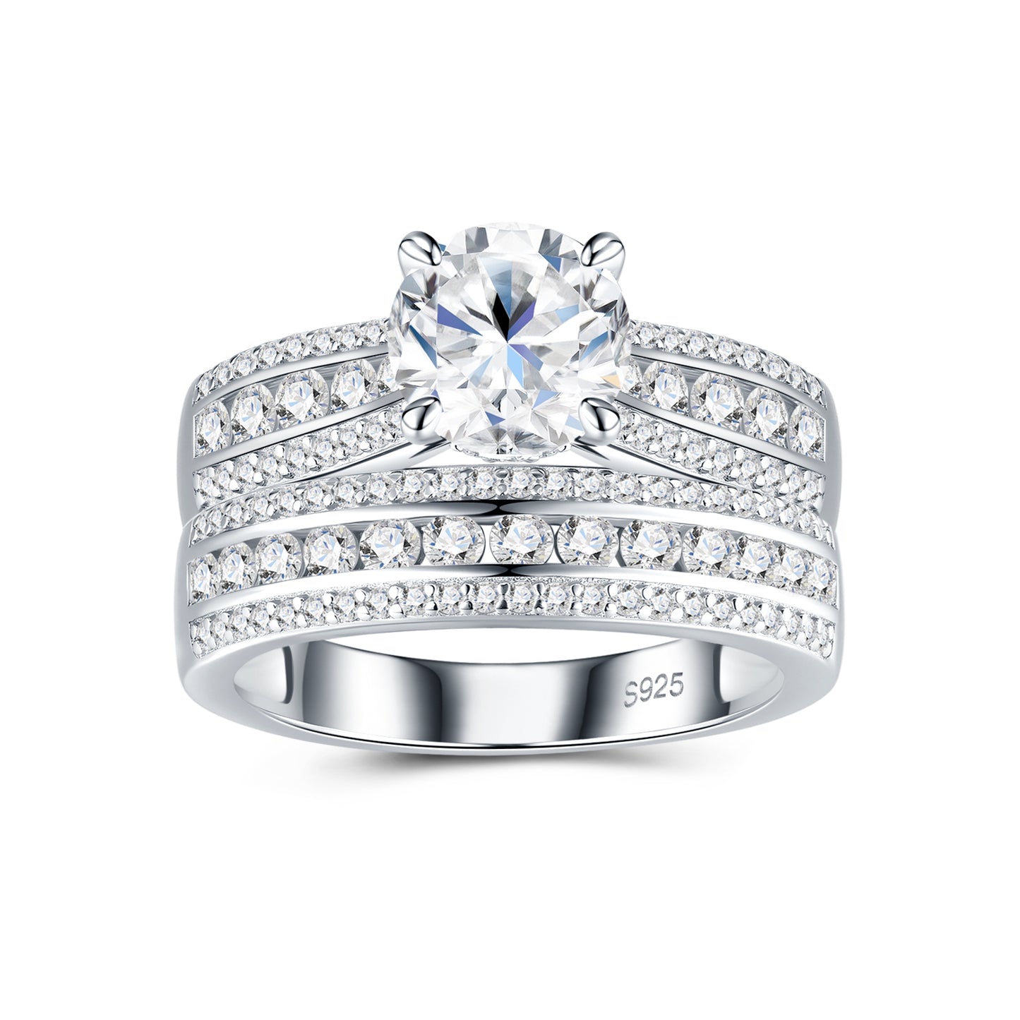 Silver jewelry ring set with two 2-carat Morganite stones, minimalist design, S925 silver with platinum electroplating.