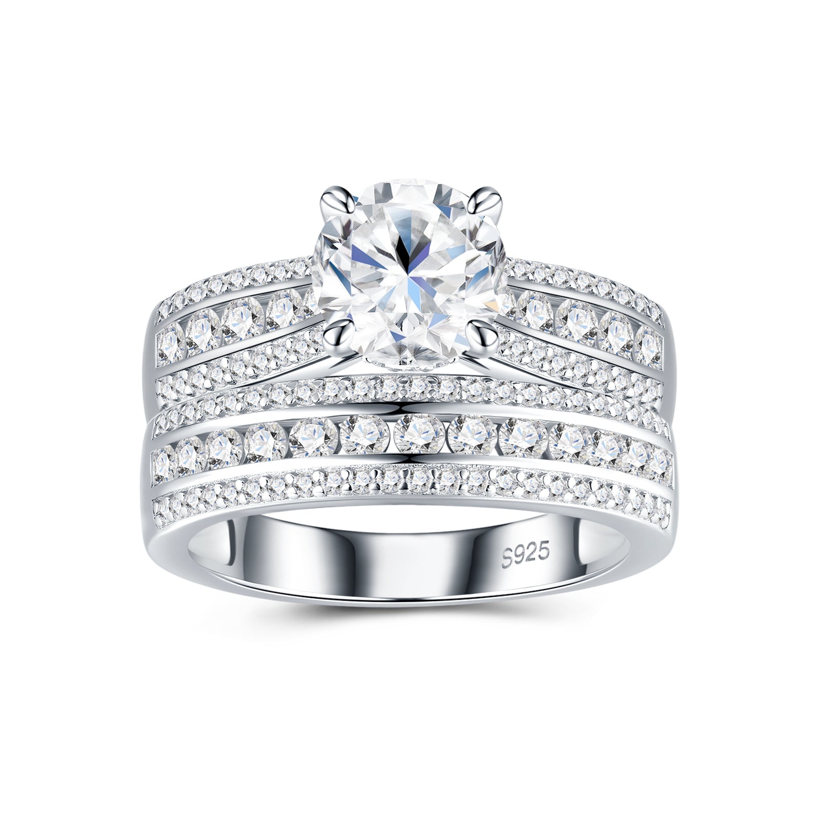 Silver jewelry ring set with two 2-carat Morganite stones, minimalist design, S925 silver with platinum electroplating.