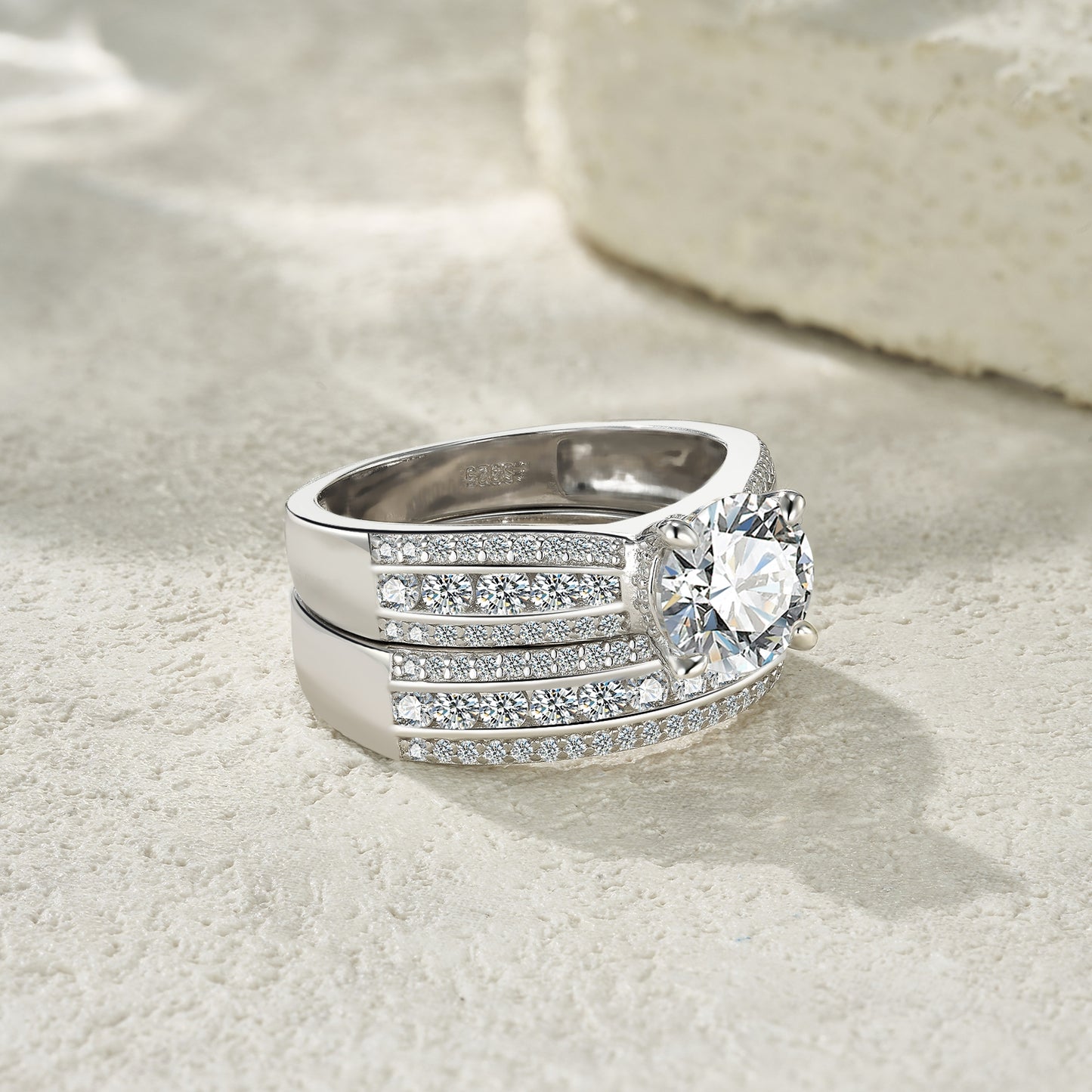 Luxury 2-carat silver jewelry ring set with Morganite, S925 silver, platinum electroplating, minimalistic fashion jewelry by Golden Heir.