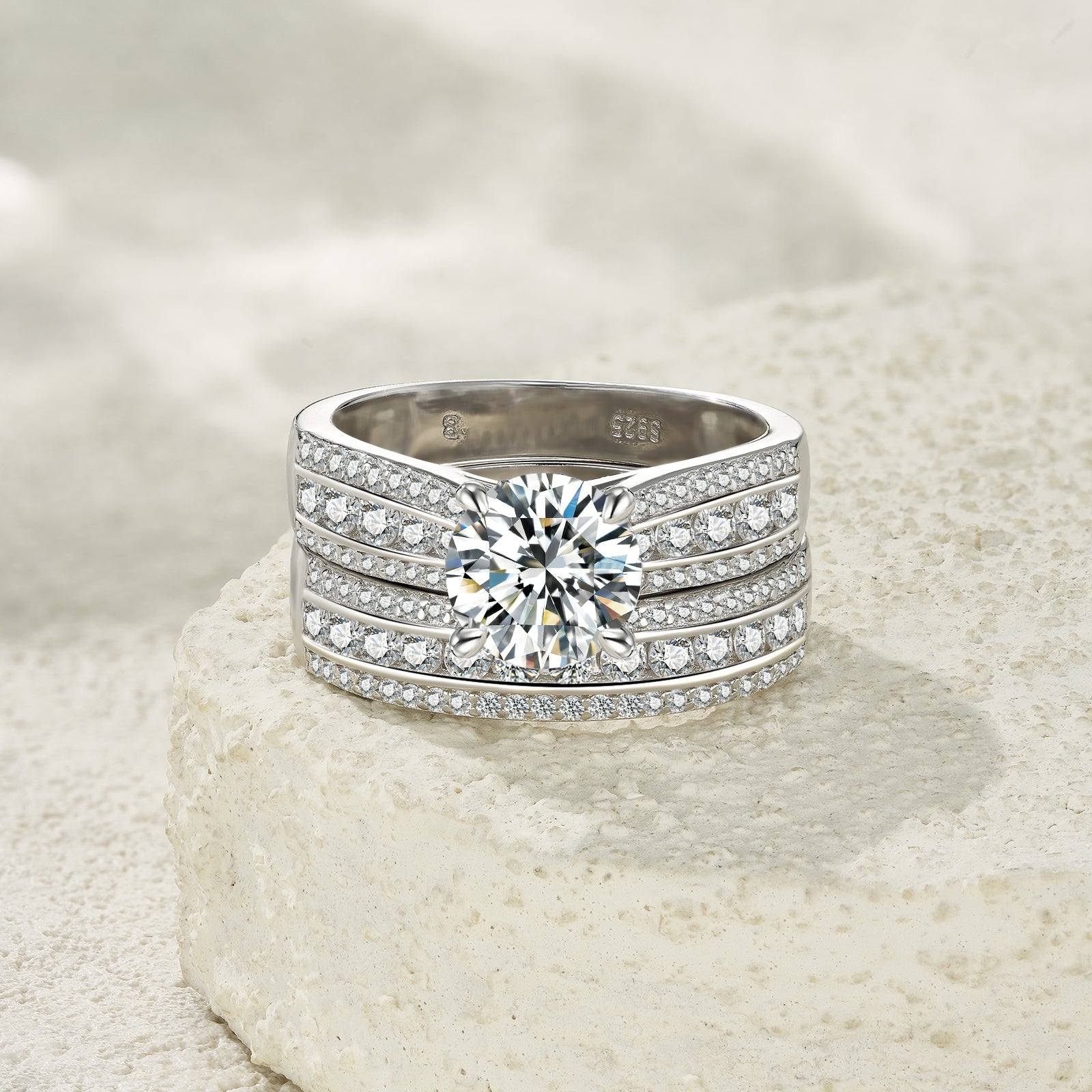 Silver ring set with 2-carat Morganite gemstones, Golden Heir luxury jewelry, made of S925 silver with platinum plating.