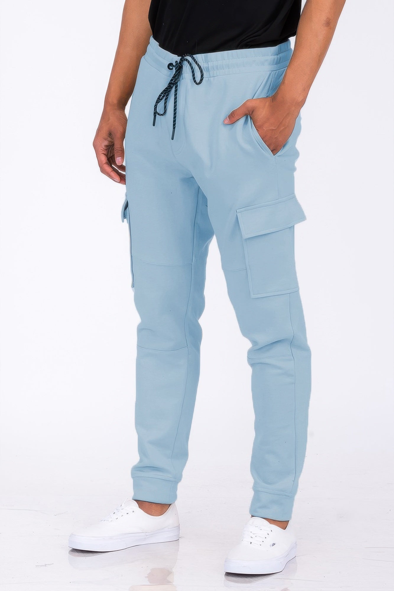 Black Golden Heir cargo jogger sweats, relaxed fit with multiple pockets, comfortable streetwear style.