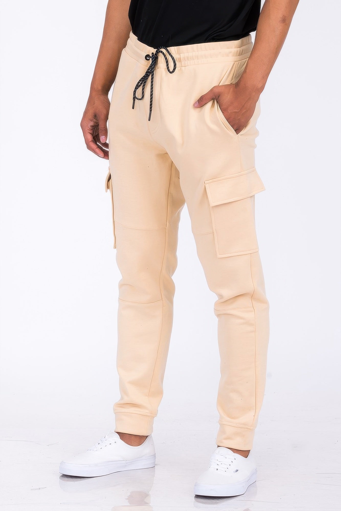 Black Golden Heir cargo jogger sweats with relaxed fit, featuring side pockets and elastic waistband, casual athletic style.