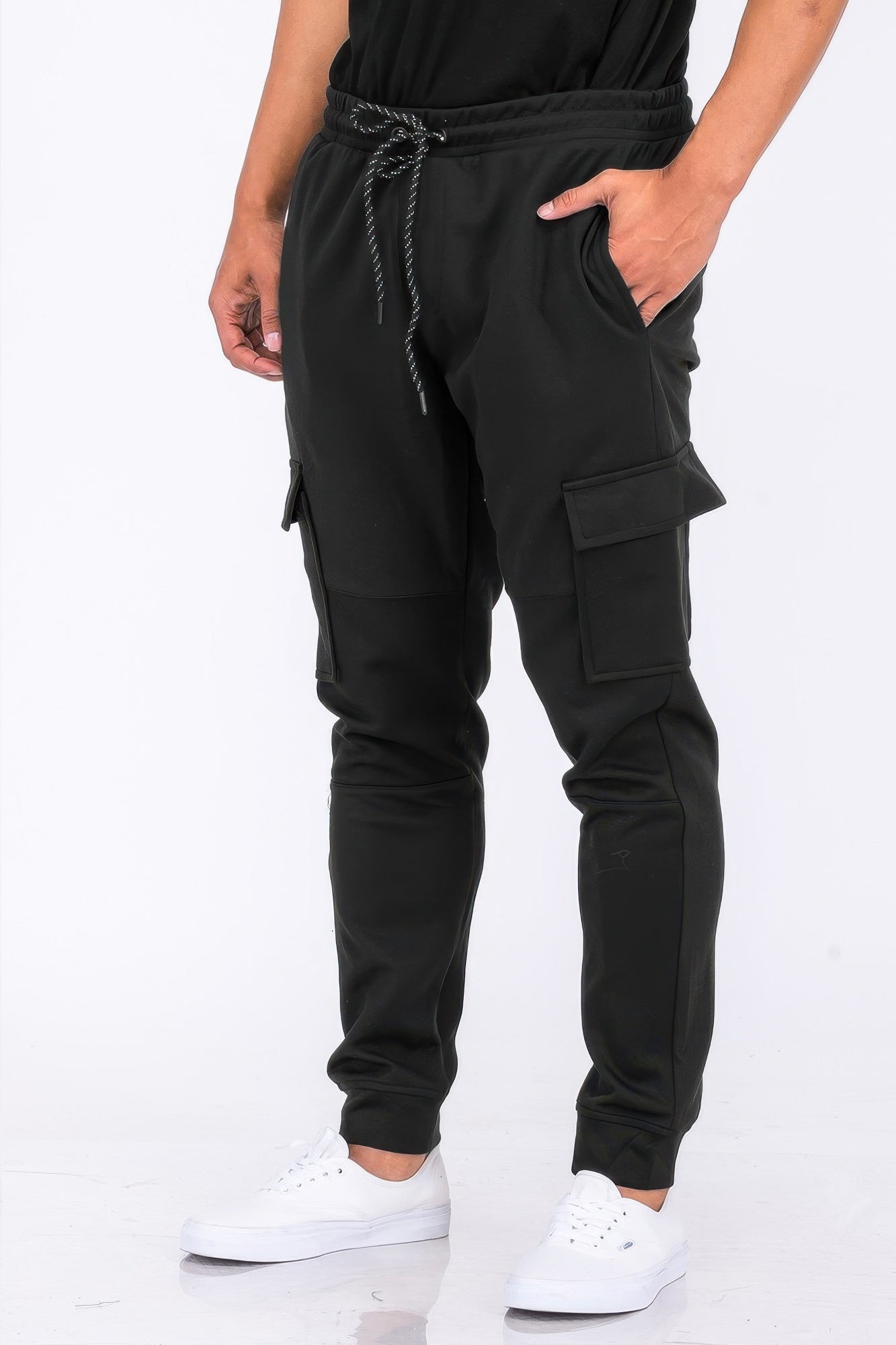 Black Golden Heir Cargo Jogger Sweats with multiple pockets, relaxed fit, and elastic waistband for casual comfort.