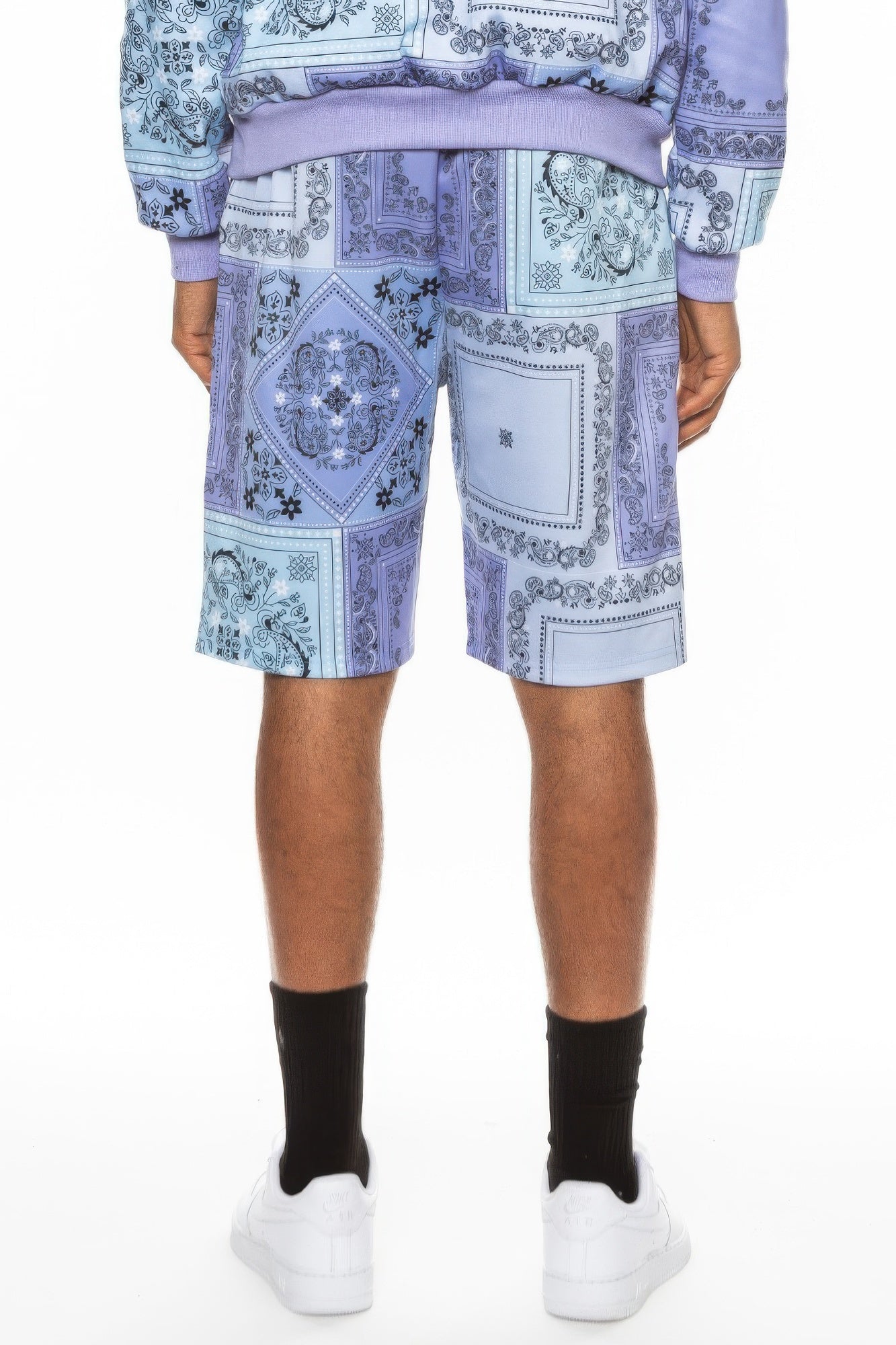 Golden Heir men's jogger shorts with black paisley bandana print, comfortable fit and stylish design.
