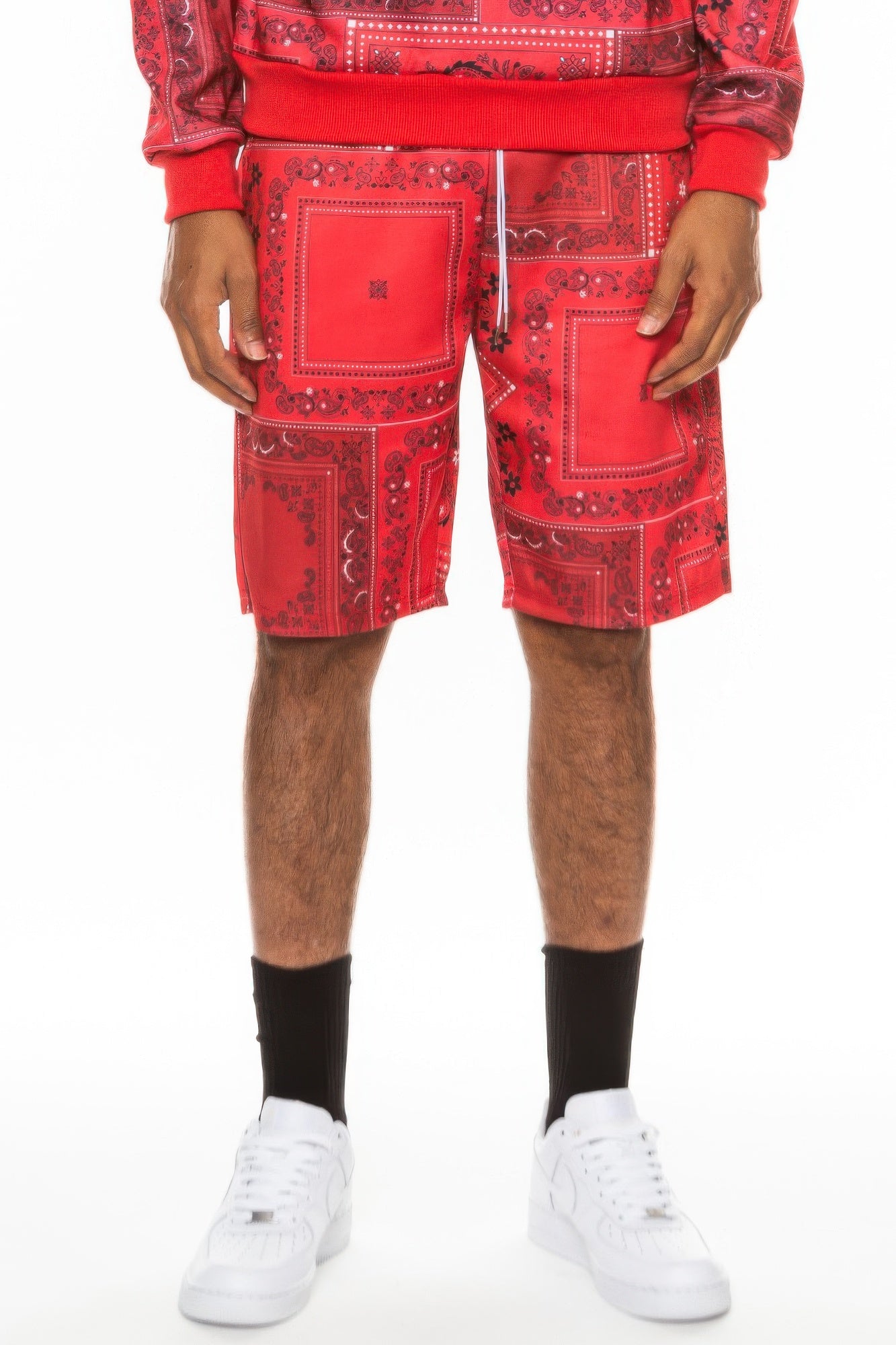 Black Golden Heir men's jogger shorts with paisley bandana print, featuring a relaxed fit and stylish design.
