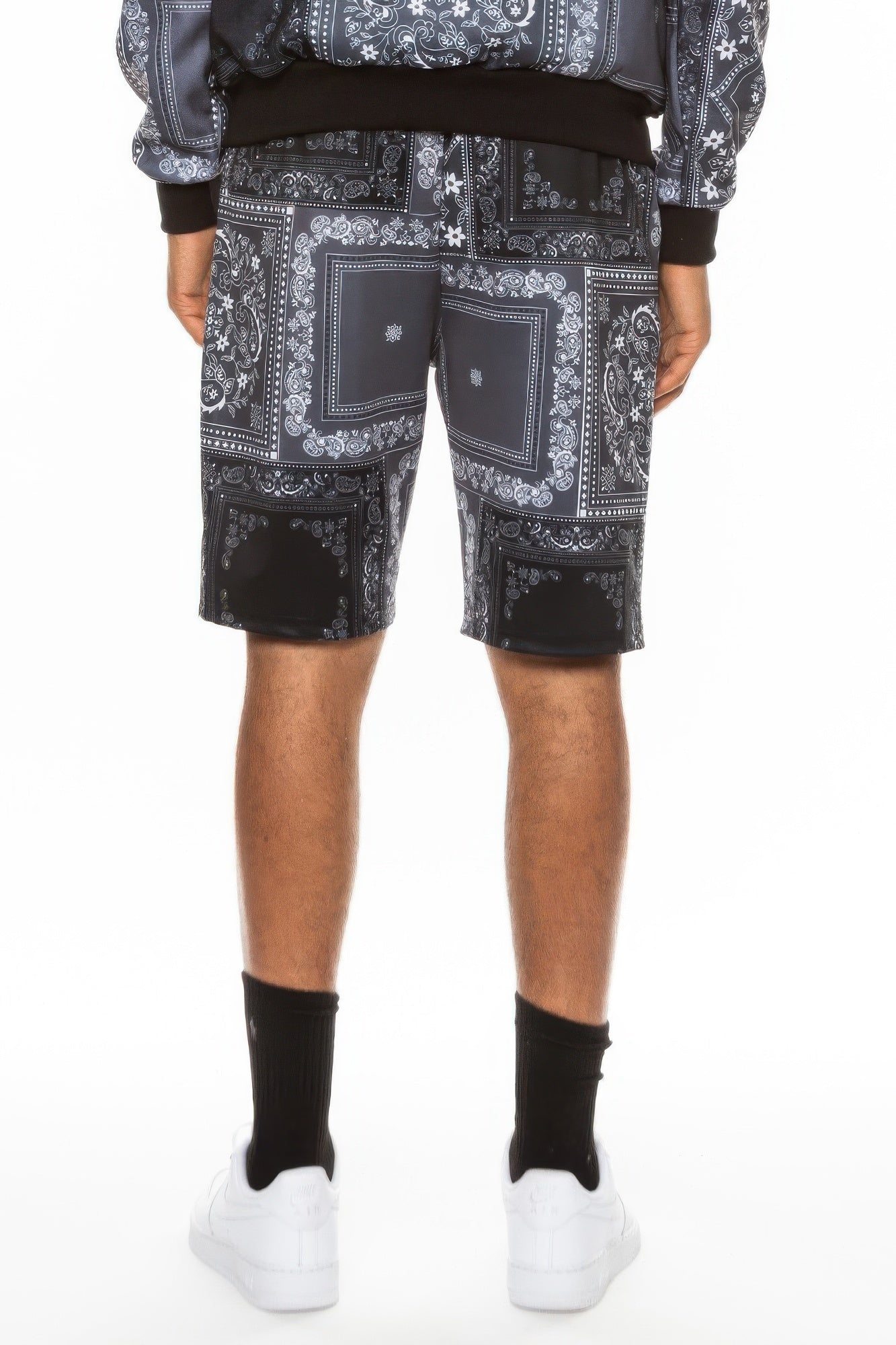 Golden Heir men's black jogger shorts with paisley bandana print, casual and stylish men's shorts for everyday wear.