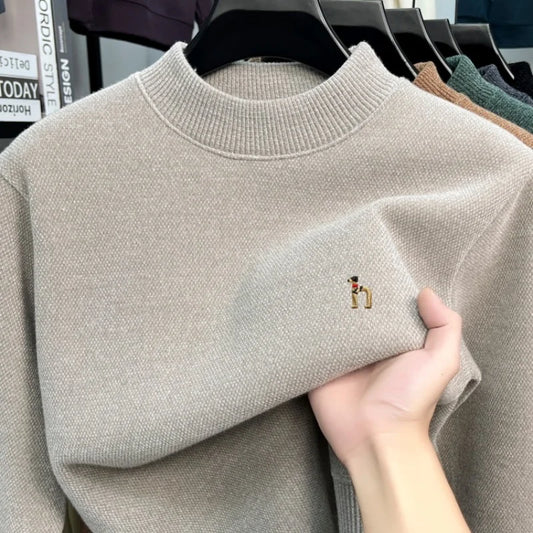 Beige Golden Heir men's long sleeve crewneck top, casual style, close-up of soft fabric and fitted design.