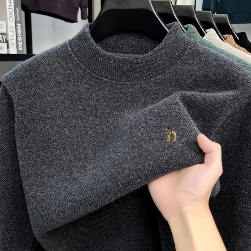 Beige Golden Heir men's long sleeve crewneck top made of soft fabric, displayed flat with sleeves extended.