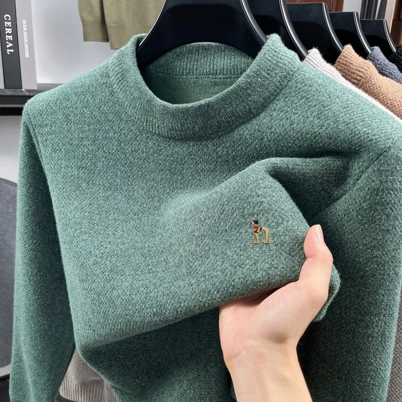 Beige Golden Heir men's long sleeve crewneck top displayed on a hanger, showcasing its casual fit and soft fabric.