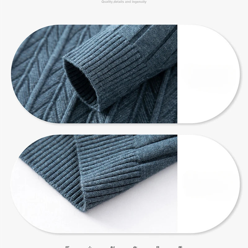 Golden Heir men's semi-high neck long sleeve top in blue, fitted style for 50-57kg, casual men's long sleeve shirt.