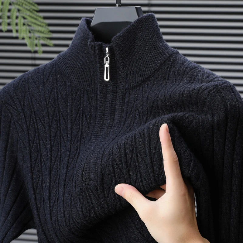 Golden Heir men's semi-high neck long sleeve top in blue, fitted style for sizes 50-57kg, casual and stylish men's clothing.
