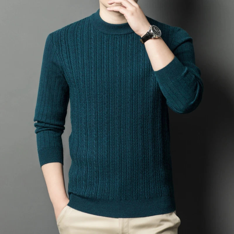 Golden Heir men's warm khaki turtleneck long sleeve top, fitted for sizes 50-57kg, stylish and cozy men's fashion piece