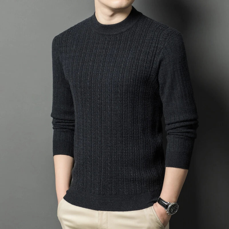 Golden Heir men's warm turtleneck long sleeve top in khaki, stylish fit for sizes 50-57kg, ideal for casual and layered looks.
