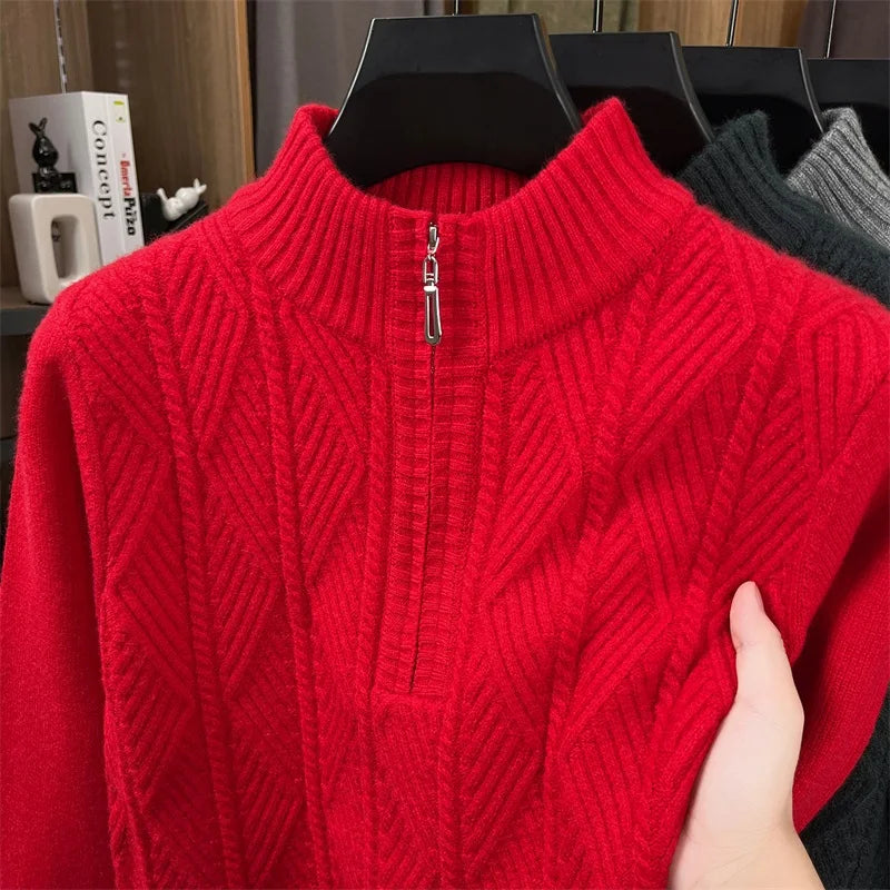 Golden Heir thickened wool crewneck sweater, dark gray long sleeve top, cozy and warm knit for cold weather.
