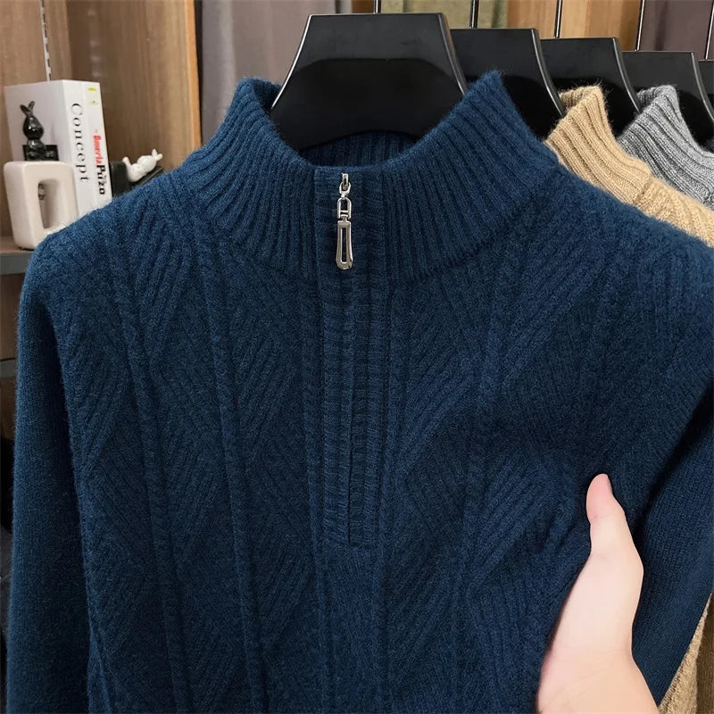 Golden Heir thickened wool crewneck sweater, long sleeve top in dark gray, showcasing cozy, warm knit fabric.