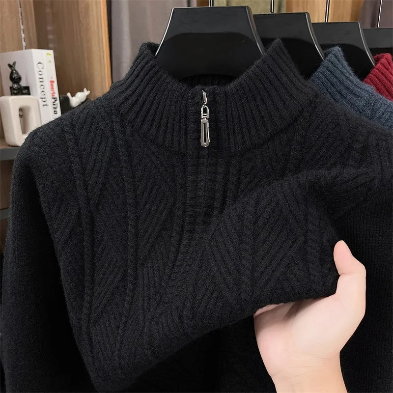 Golden Heir thickened wool crewneck sweater, long sleeve top in dark gray, cozy and warm for cold weather.