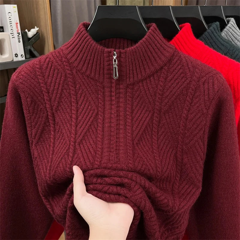 Golden Heir thickened wool crewneck sweater, long sleeve top in dark gray, cozy and stylish for cold weather.