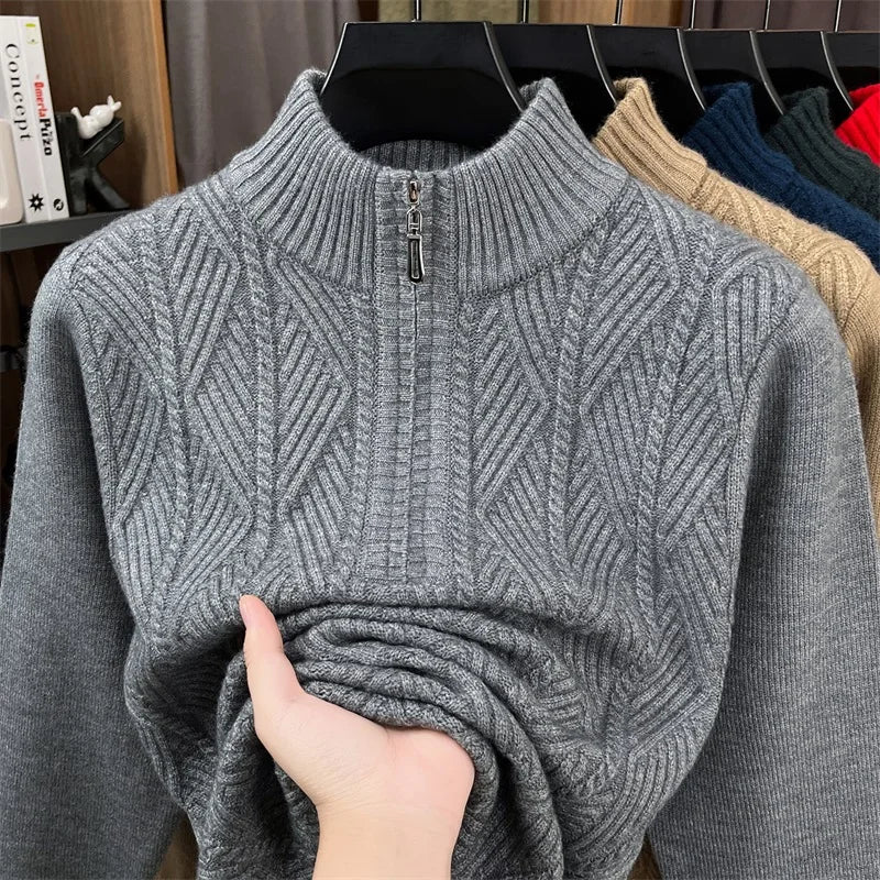 Golden Heir thickened wool crewneck sweater, long sleeve top in dark gray, cozy and stylish for cold weather.