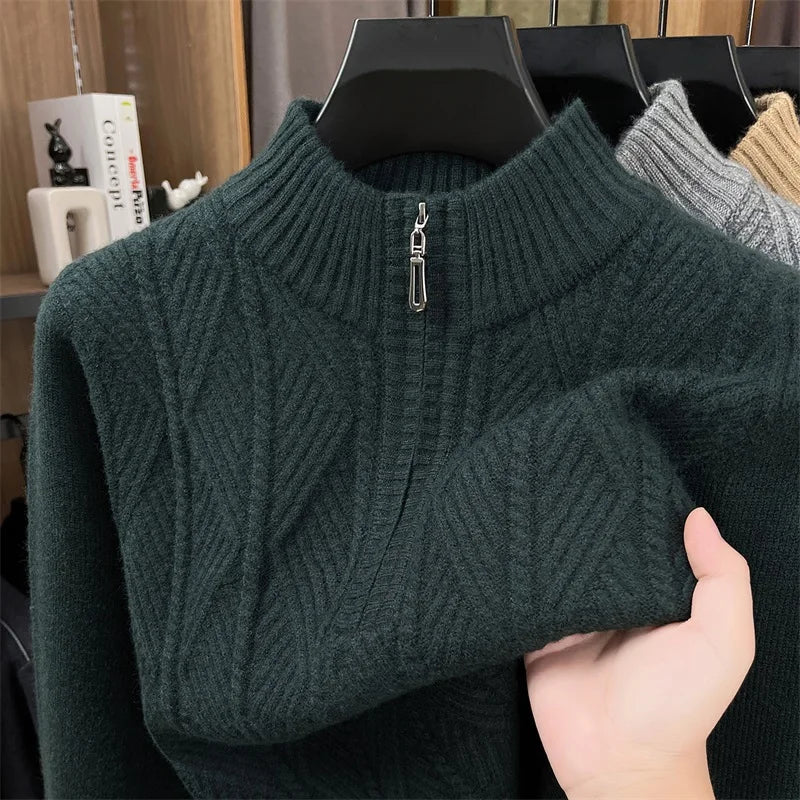 Golden Heir thickened wool crewneck sweater, long sleeve top in dark gray, cozy winter knit with a classic fit.