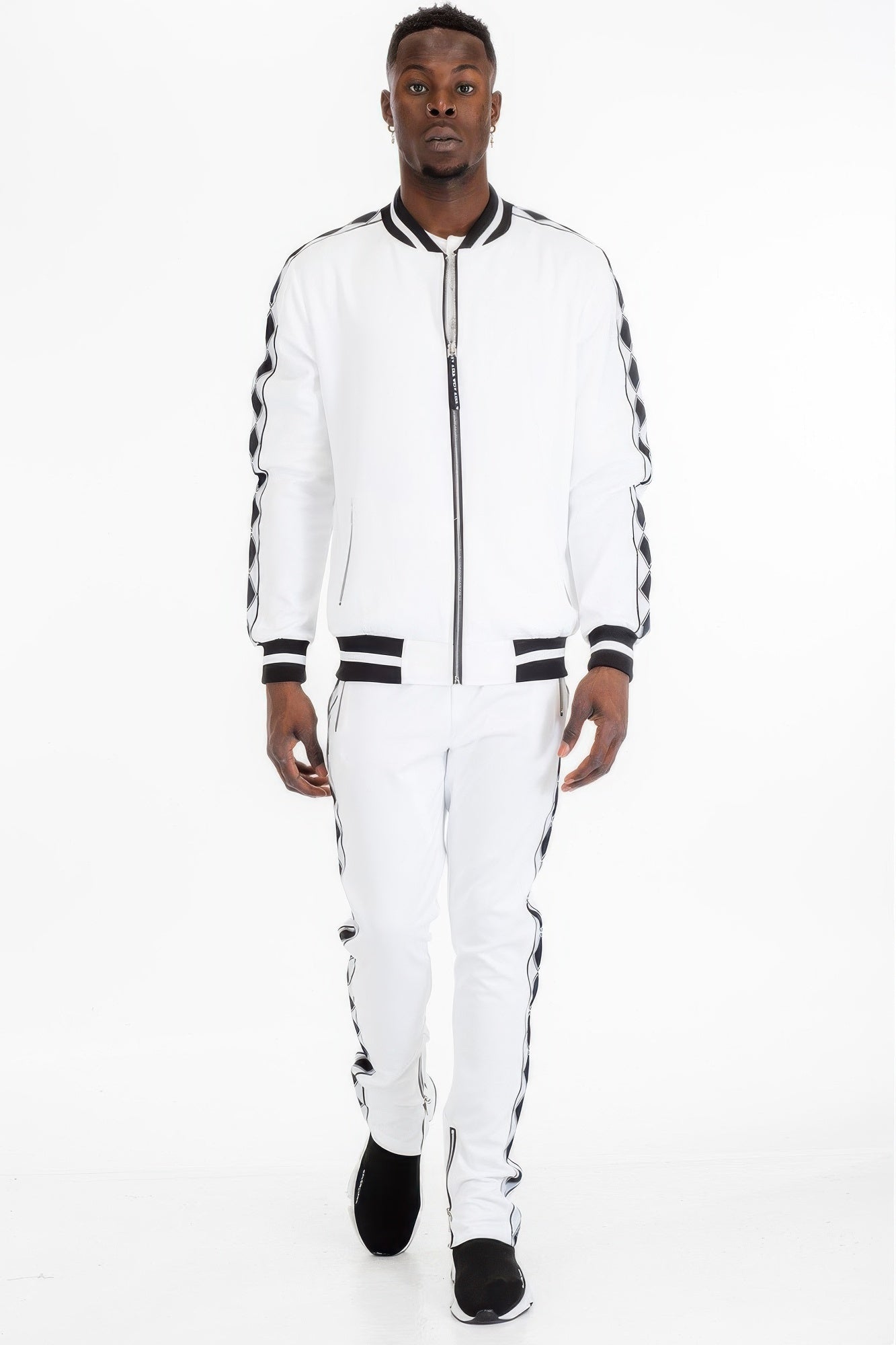 Golden Heir men's black diamond tape track set with matching jacket and pants, casual athletic style.
