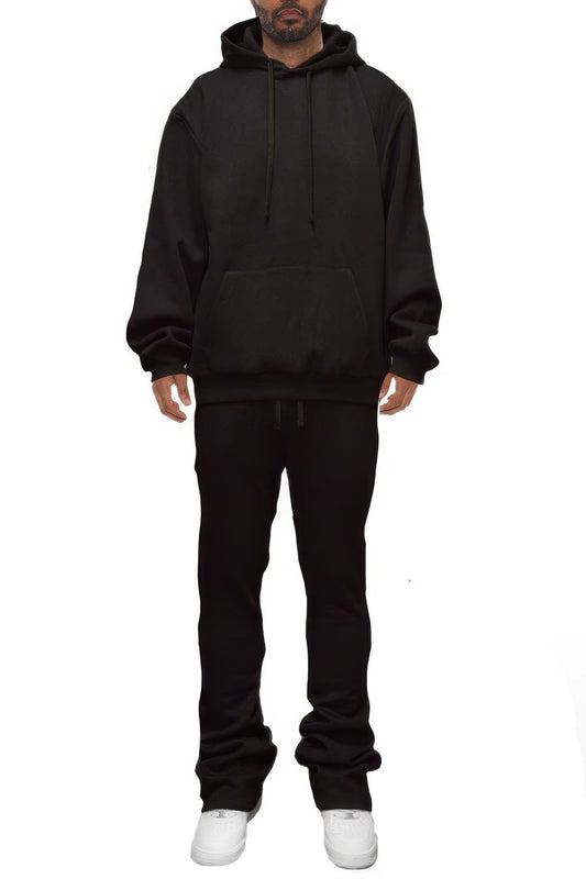 Golden Heir men's solid black flared set with stacked design, featuring a stylish and modern men's apparel look.